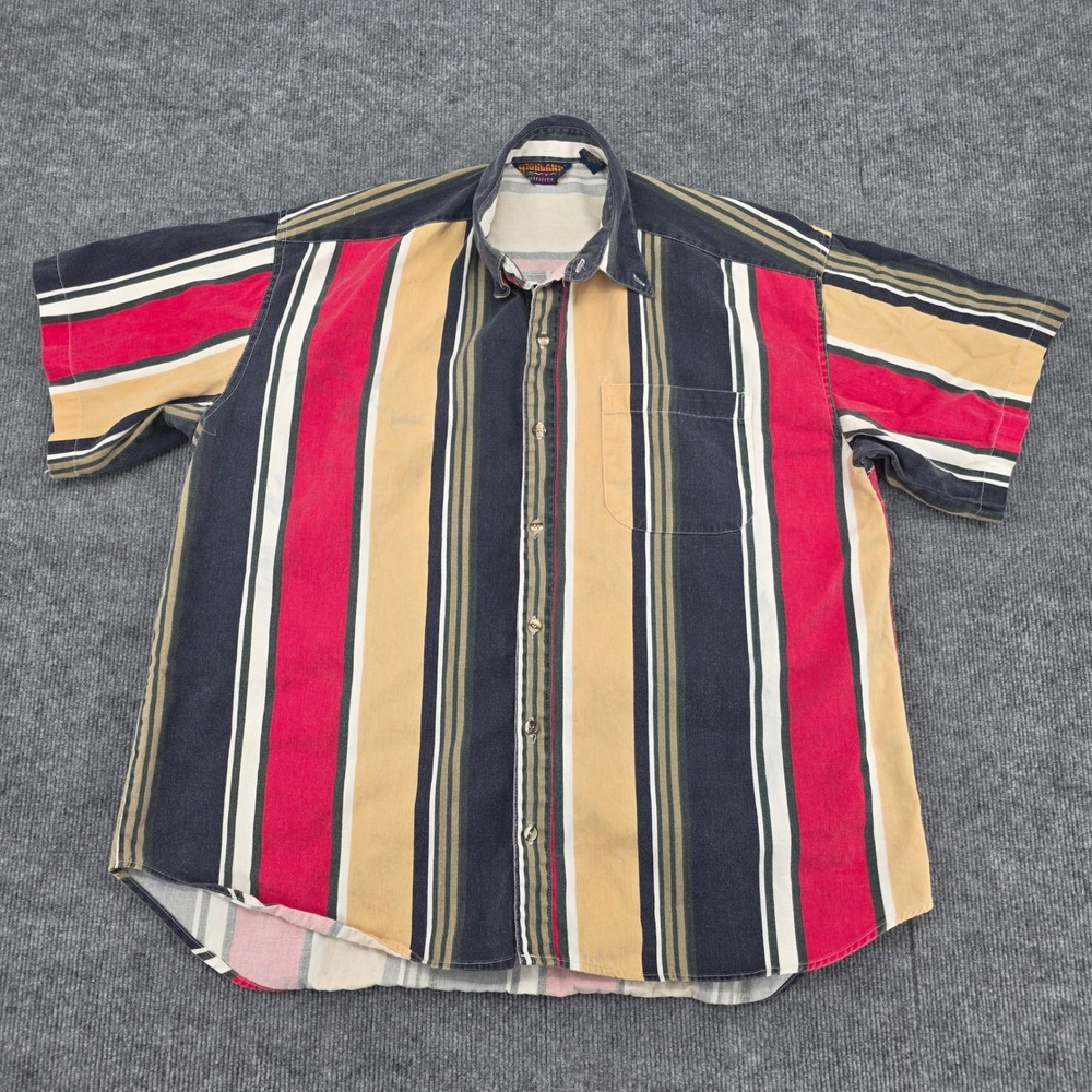 Highland Outfitters Mens XL Short Sleeve Button Down Shirt Striped Red Navy Tan
